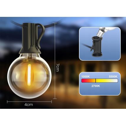 LED vanjski dekorativni niz 20xE12/1W/230V 20 m IP65 crni