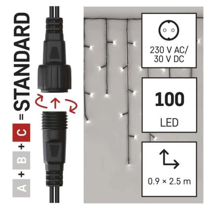 LED Vanjski  lanac 100xLED/2,5x0,9m IP44 hladna bijela