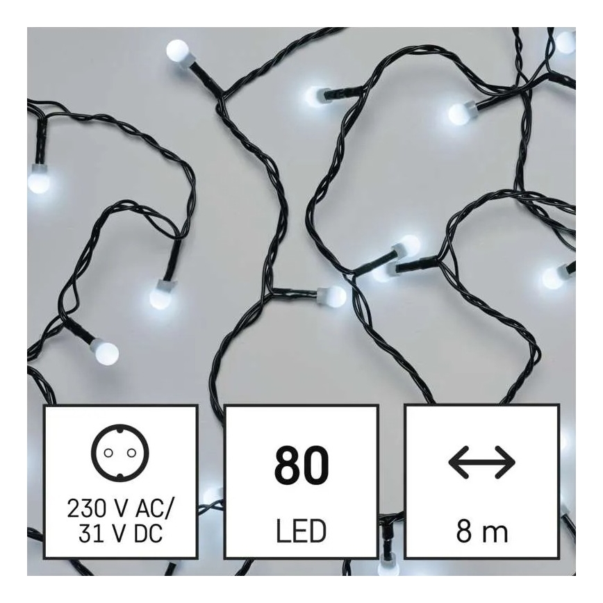 LED vanjski lanac 80xLED/8 funkcija 13 m hladno bijela IP44