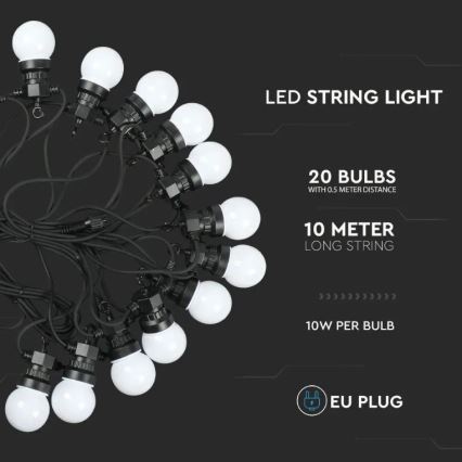 LED Vanjski lanac STRING 10m 20xLED/0,5W/230V IP44 6000K