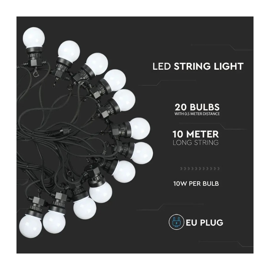 LED Vanjski lanac STRING 10m 20xLED/0,5W/230V IP44 6000K