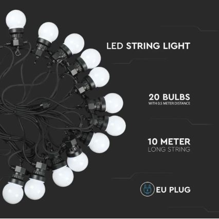 LED Vanjski lanac STRING 10m 20xLED/0,5W/24/230V 3000K IP44