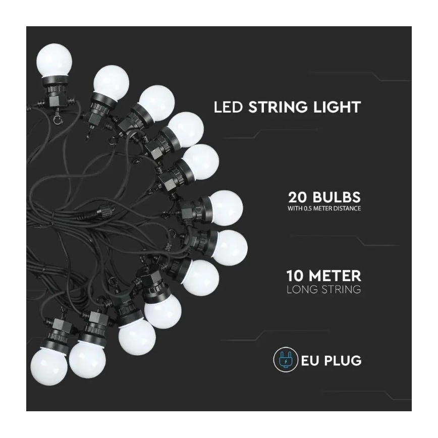 LED Vanjski lanac STRING 10m 20xLED/0,5W/24/230V 3000K IP44