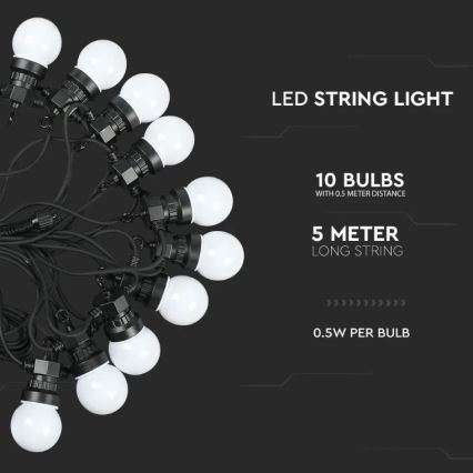 LED Vanjski lanac STRING 5m 10xLED/0,5W/230V IP44 3000K