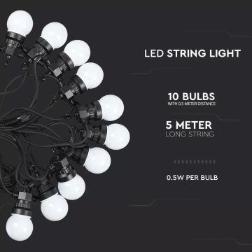 LED Vanjski lanac STRING 5m 10xLED/5W/230V IP44 3000K