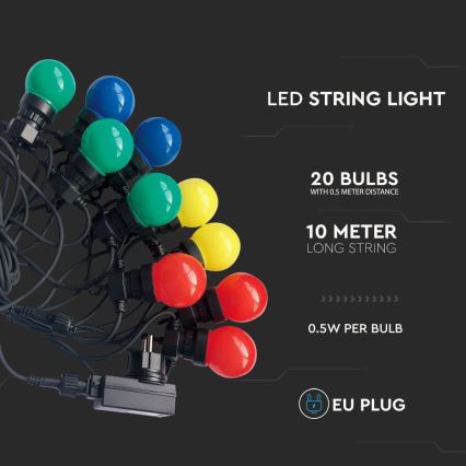 LED Vanjski lanac STRING RGB 10m 20xLED/0,5W/230V IP44