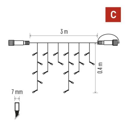 LED vanjski niz 50xLED/3x0,4m IP44 hladno bijela