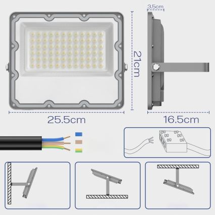 LED vanjski reflektor LED/100W/230V 4500K IP65 siva