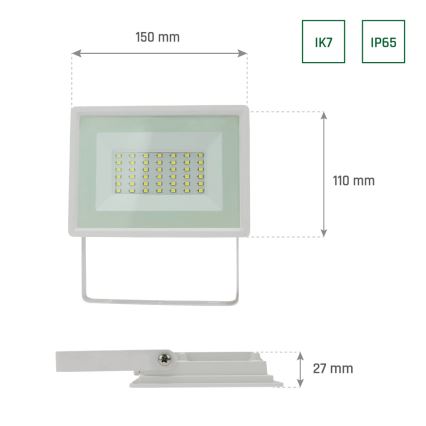 LED Vanjski reflektor NOCTIS LUX 3 LED/30W/230V 3000K IP65 bijela