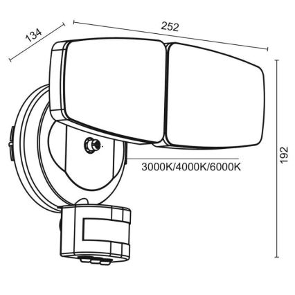 LED Vanjski reflektor sa senzorom LED/24W/230V 3000/4000/6000K IP54 crna