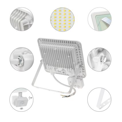 LED Vanjski reflektor sa senzorom NOCTIS LUX 2 LED/50W/230V 4000K IP44 bijela