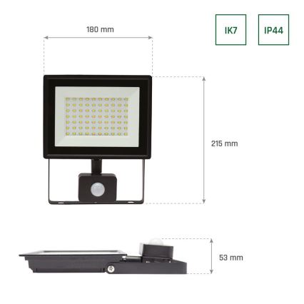 LED Vanjski reflektor sa senzorom NOCTIS LUX 3 LED/50W/230V 4000K IP44 crna