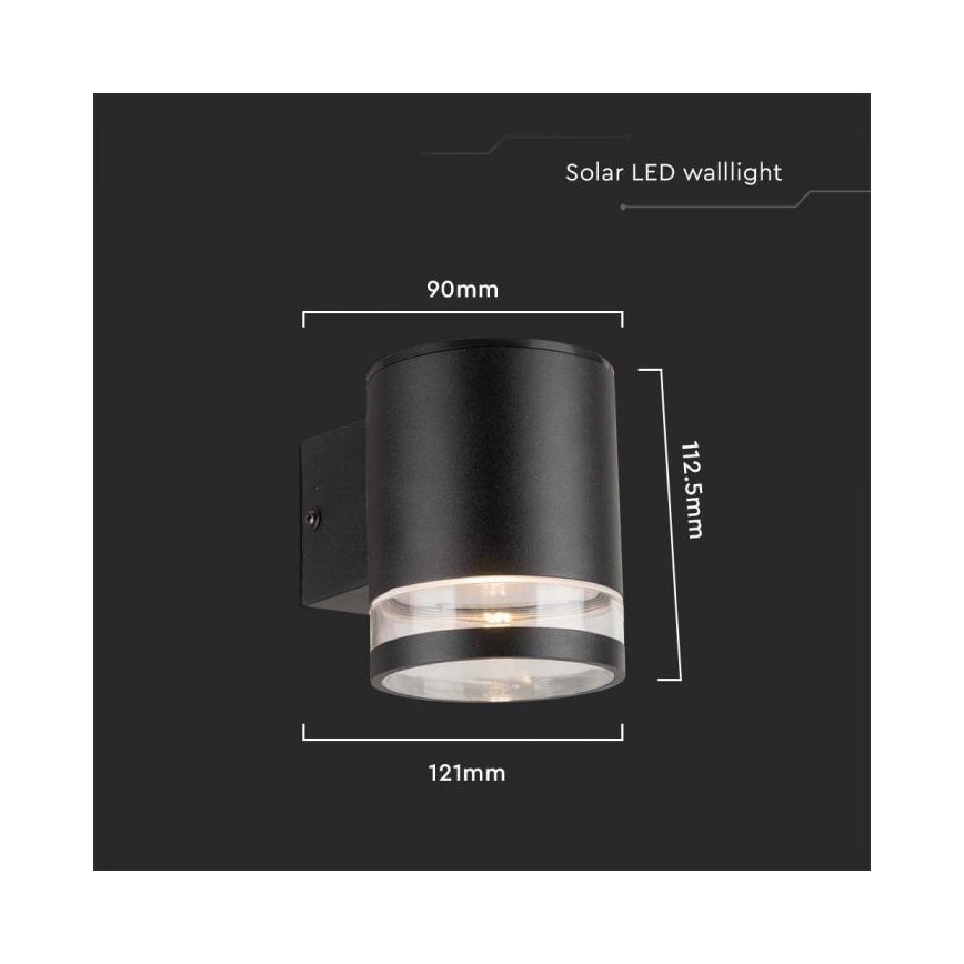 LED Vanjski solarna zidna svjetiljka LED/1W/3,7V 3000K IP54 crna