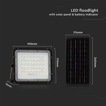 LED Vanjski prigušivi solarni reflektor LED/10W/3,2V IP65 4000K crna + daljinski upravljač