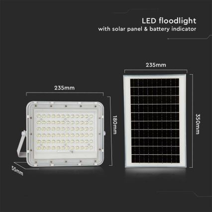 LED Vanjski prigušivi solarni reflektor LED/15W/3,2V IP65 4000K bijela + daljinski upravljač