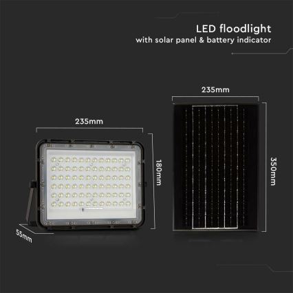 LED Vanjski prigušivi solarni reflektor LED/15W/3,2V IP65 4000K crna + daljinski upravljač