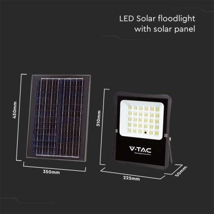 LED Vanjski solarni reflektor LED/20W/3,2V 6400K IP65 + daljinski upravljač