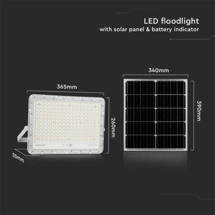 LED Vanjski solarni reflektor LED/30W/3,2V 4000K bijela IP65 + daljinski upravljač