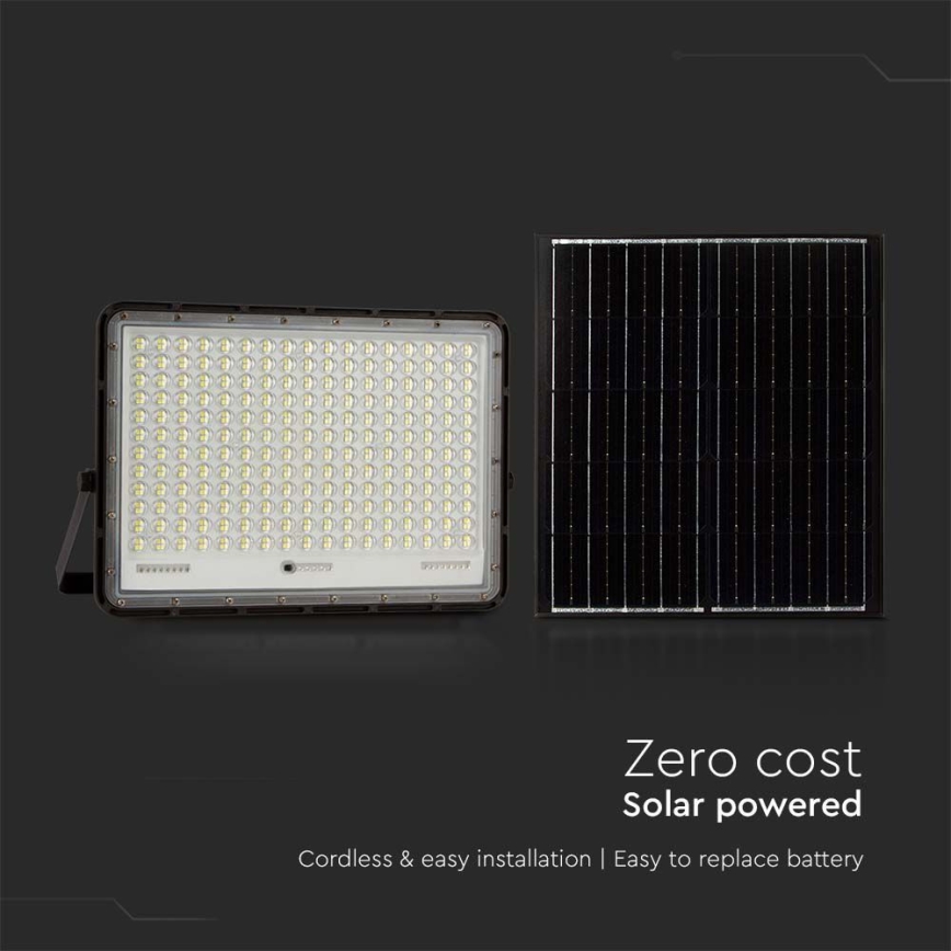 LED Vanjski solarni reflektor LED/30W/3,2V 4000K crna IP65 + daljinski upravljač
