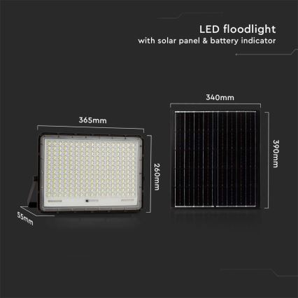 LED Vanjski solarni reflektor LED/30W/3,2V 4000K crna IP65 + daljinski upravljač