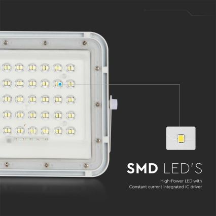 LED Vanjski prigušivi solarni reflektor LED/6W/3,2V IP65 4000K bijela + daljinski upravljač