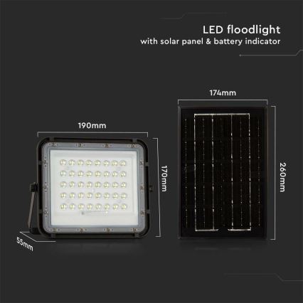 LED Vanjski prigušivi solarni reflektor LED/6W/3,2V IP65 4000K crna + daljinski upravljač