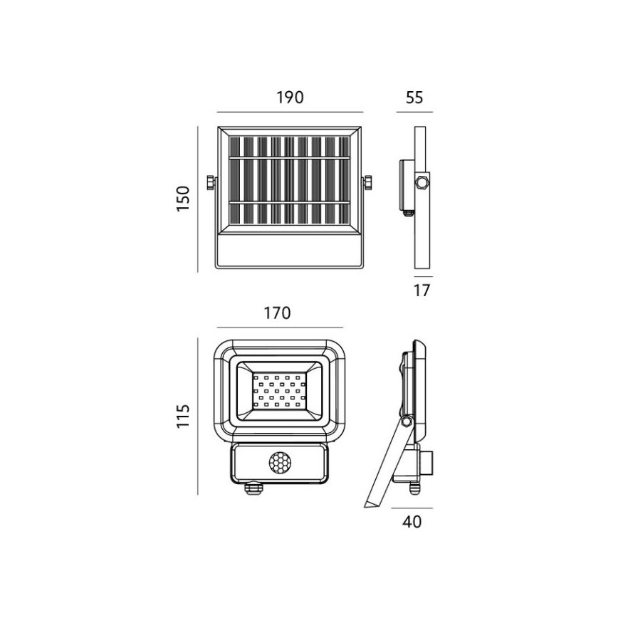 LED Vanjski solarni reflektor sa senzorom LED/10W/3,7V 6500K IP65 2200 mAh