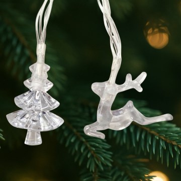 LED vanjski svjetlosni niz 20xLED/2xAA, 2,2 m, IP44, višebojno — božićna drvca i sobovi