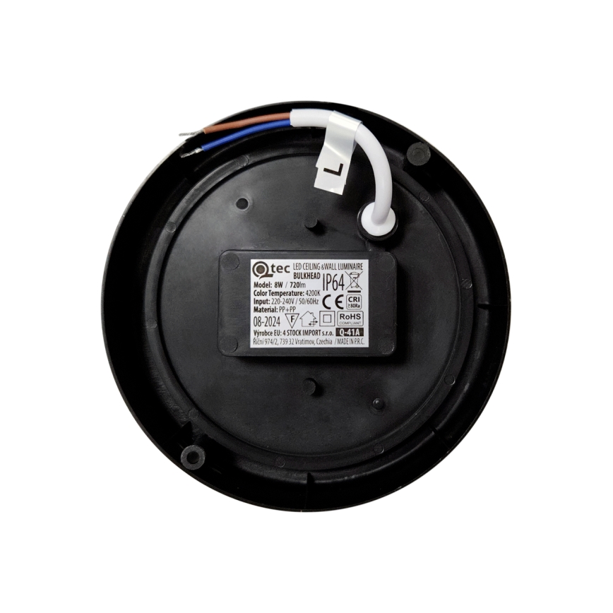 LED vanjsko stropno svjetlo LED/8W/230V 4200K Ø 14 cm IP64 crno