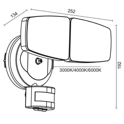 LED Vanjsko reflektorsko svjetlo sa senzorom LED/24W/230V 3000/4000/6000K IP54 crna