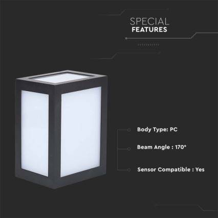 LED vanjsko zidno svjetlo LED/12W/230V 4000K IP65 crno