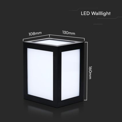 LED vanjsko zidno svjetlo LED/12W/230V 6400K IP65 crno