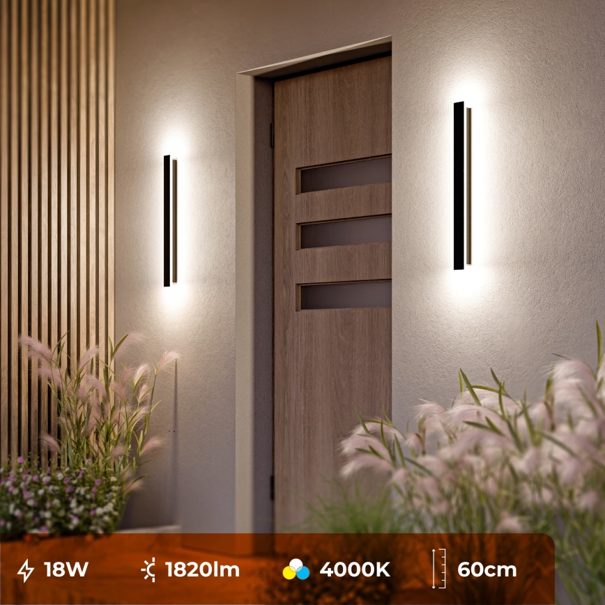 LED vanjsko zidno svjetlo LED/18W/230V 60 cm IP65 crno