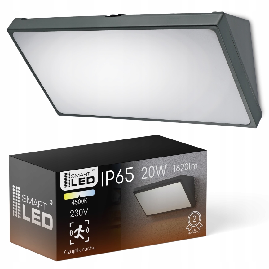 LED vanjsko zidno svjetlo sa senzorom pokreta LED/20W/230V IP65 sivo