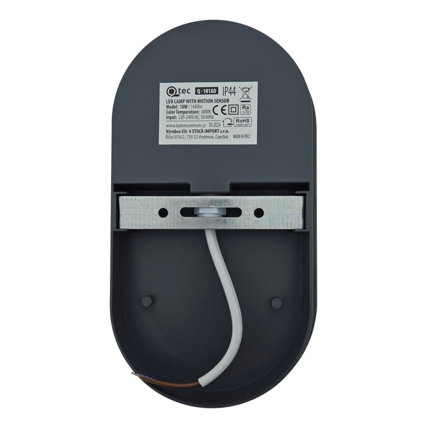 LED vanjsko zidno svjetlo sa senzorom pokreta LED/18W/230V IP44 antracit