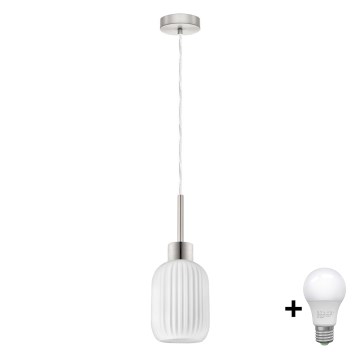 LED viseća lampa HARMA 1xE27/60W/230V, promjer 14 cm, mat krom/bijela