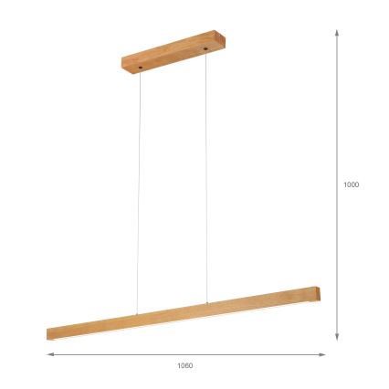 LED viseći luster VERDE na sajli, LED/18W/230V, 3000K, 106 cm, hrast