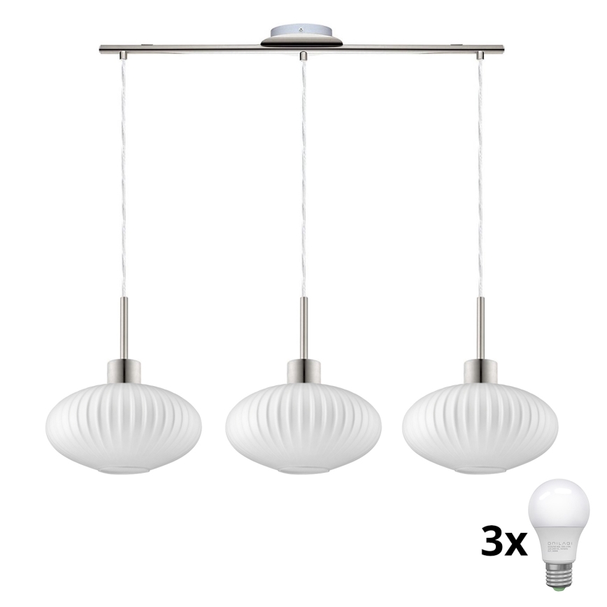 LED Visilica HARMA 3xE27/60W/230V matni krom/bijela