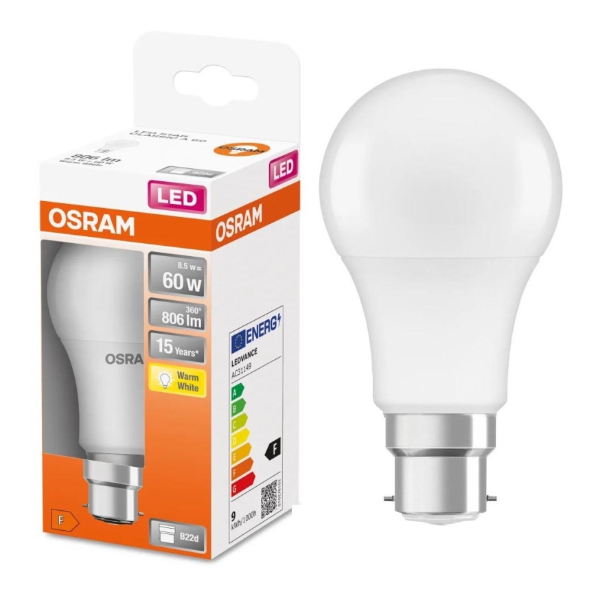 LED Žarulja A60 B22d/8,5W/230V 2700K - Osram