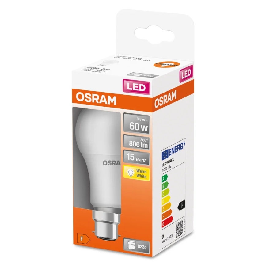 LED Žarulja A60 B22d/8,5W/230V 2700K - Osram