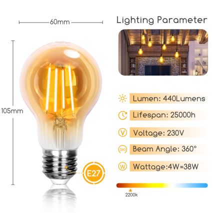 LED Žarulja A60 E27/4W/230V 2200K - Aigostar