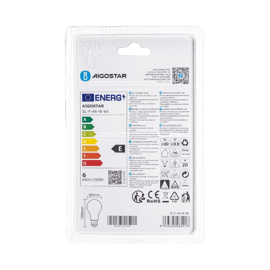 LED žarulja A60 E27/6W/230V 6500K 330° - Aigostar