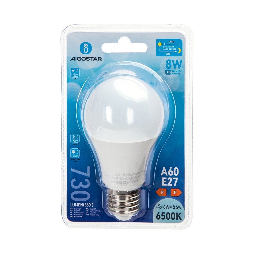 LED žarulja A60 E27/8W/230V 6500K sa senzorom sumraka - Aigostar