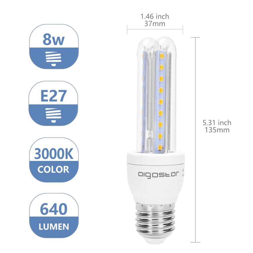 LED Žarulja B5 E27/8W/230V 3000K - Aigostar