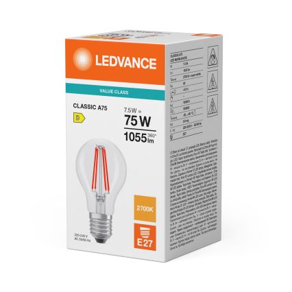 LED žarulja CLASSIC FILAMENT A60 E27/7,5W/230V 2700K - Ledvance