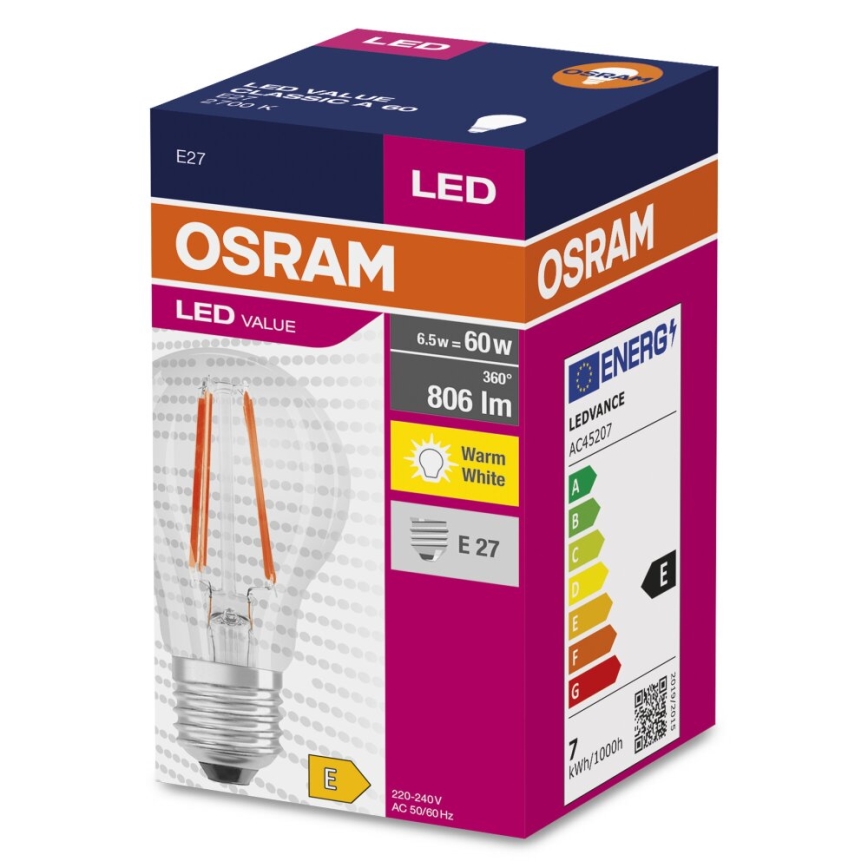 LED Žarulja FILAMENT A60 E27/6,5W/230V 2700K - Osram