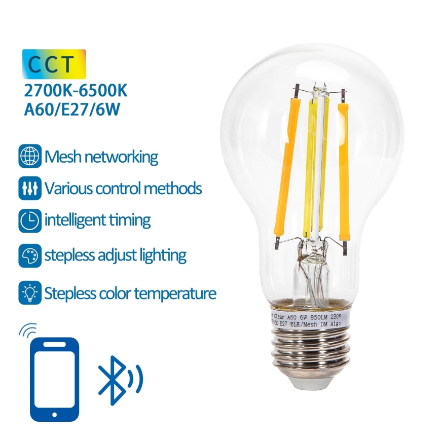 LED Prigušiva žarulja FILAMENT MESH Smart A60 E27/6W/230V 2700-6500K - Aigostar