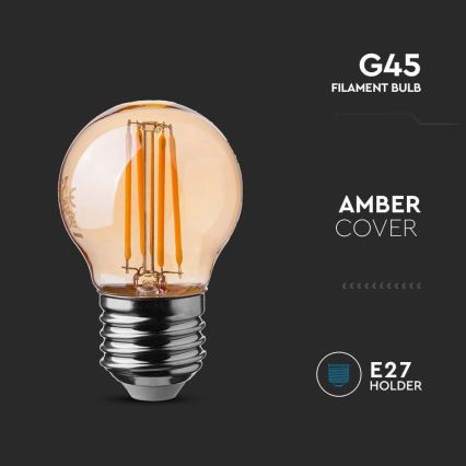 LED Žarulja FILAMENT AMBER G45 E27/4W/230V 2200K