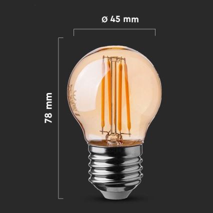 LED Žarulja FILAMENT AMBER G45 E27/4W/230V 2200K