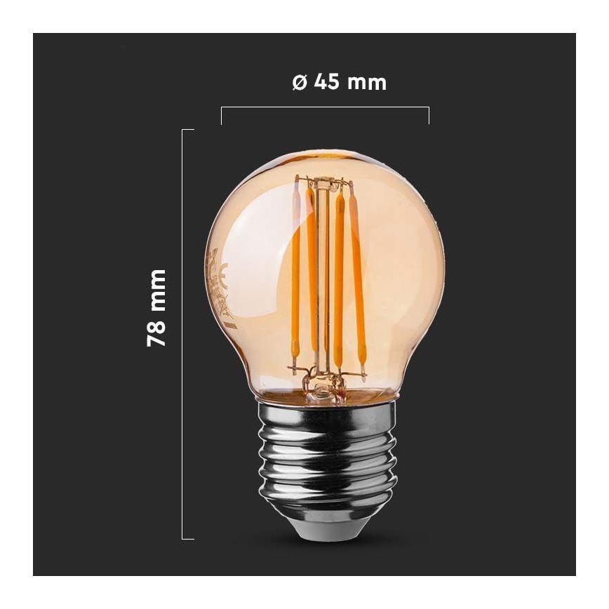 LED Žarulja FILAMENT AMBER G45 E27/4W/230V 2200K